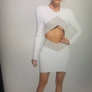 White Bandage Cut Our Dress with Rhinestones